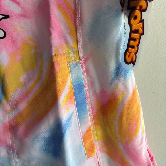 Cherokee Uniform Tooniforms Peanuts Pastel Tie Dye V Neck Nurse Sz. S Scrub Top - Picture 5 of 9